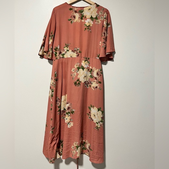 Twik Floral Wrap Dress Pink Rust Midi Size L - Picture 11 of 13
